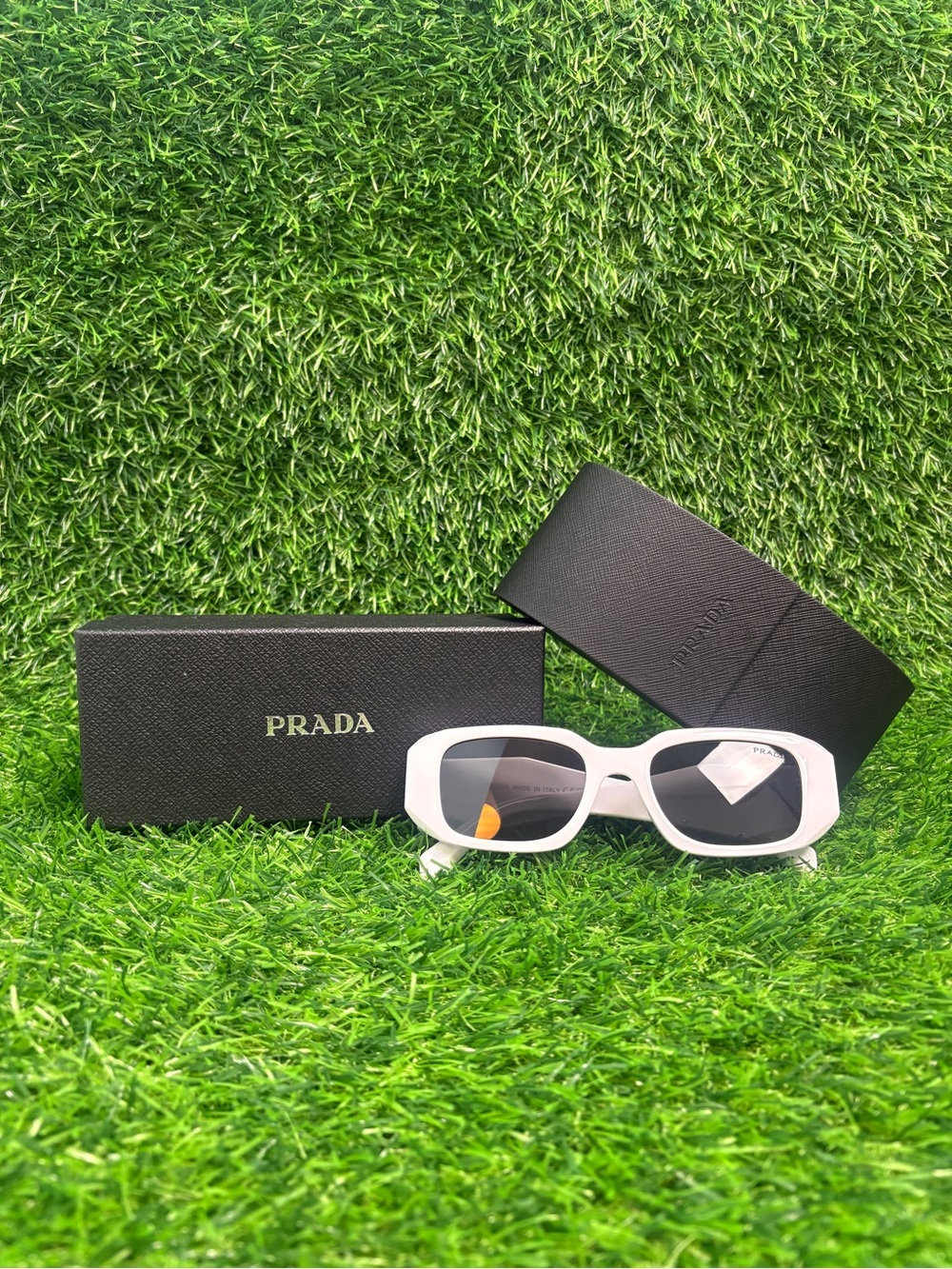 Prada White Symbole Rectangle Sunglasses Unisex Shades For Men And Women